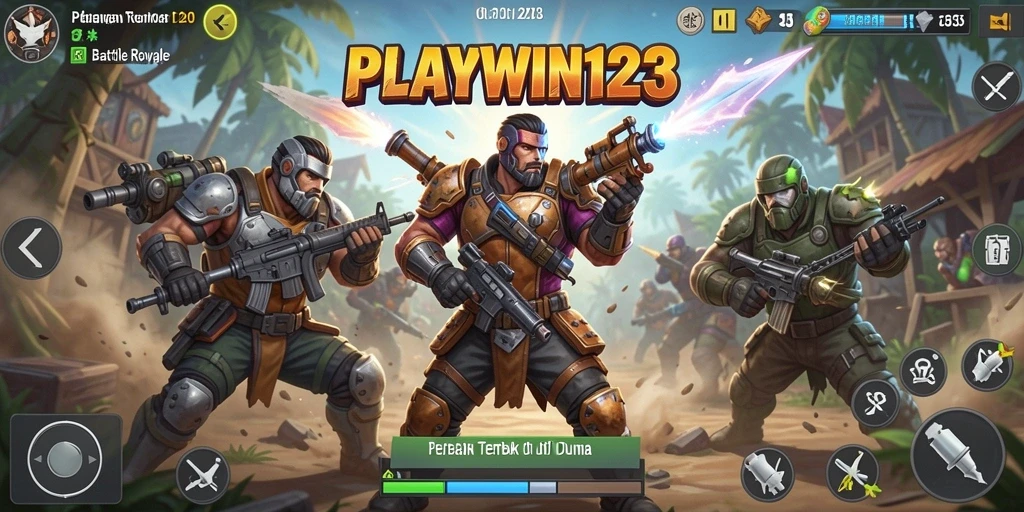 Screenshot menunjukkan aksi seru dalam pertarungan Battle Royale di PLAYWIN123.