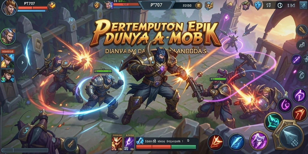 Screenshot PT707 menampilkan aksi pertempuran MOBA yang intens dan menegangkan.