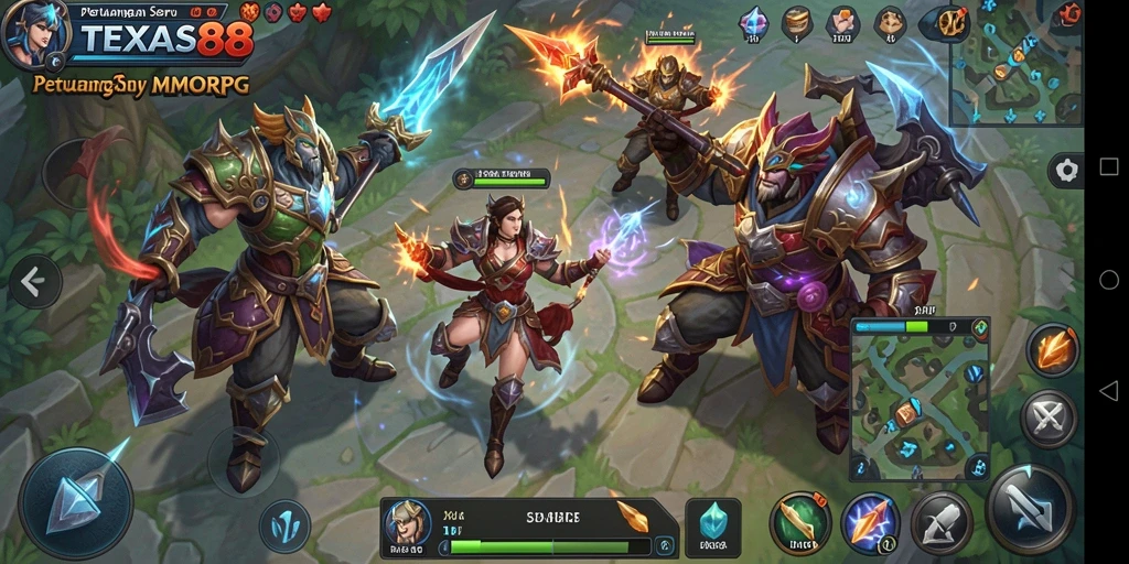 Screenshot utama TEXAS88 menampilkan aksi epik dalam dunia MMORPG yang dinamis.